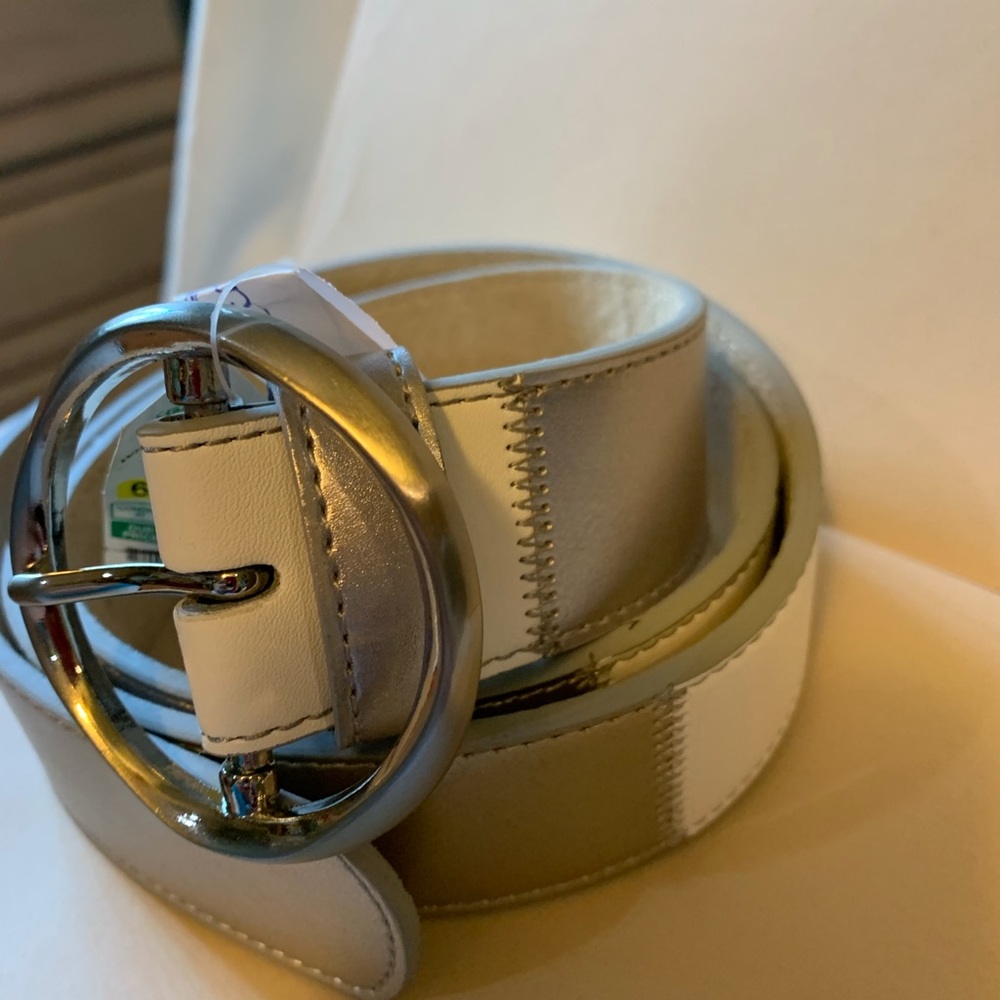 Xl gold/silver/white leather stitched belt